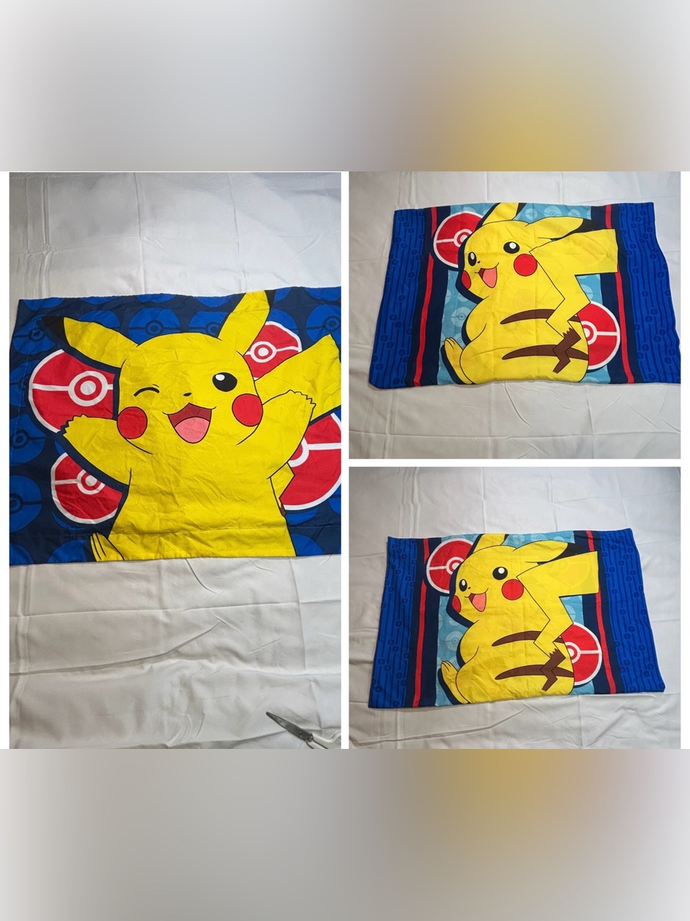 Pokémon Pikachu Pillowcase Set 2 Pillowcases + 1 Sham Blue Yellow Poké Ball